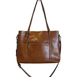 S-ZONE Leather Top Handle Satchel Daily Work Tote Shoulder Bag Brown Purse